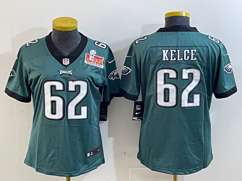 Women Philadelphia Eagles #62 Kelce Green 2025 Nike Vapor Limited NFL Jersey style 2->women nfl jersey->Women Jersey